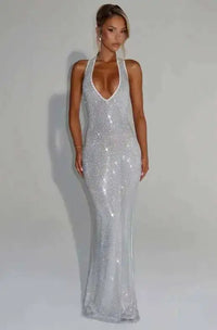 Deep-V Sequin Backless Party Mini Dress – Nightclub Sparkle