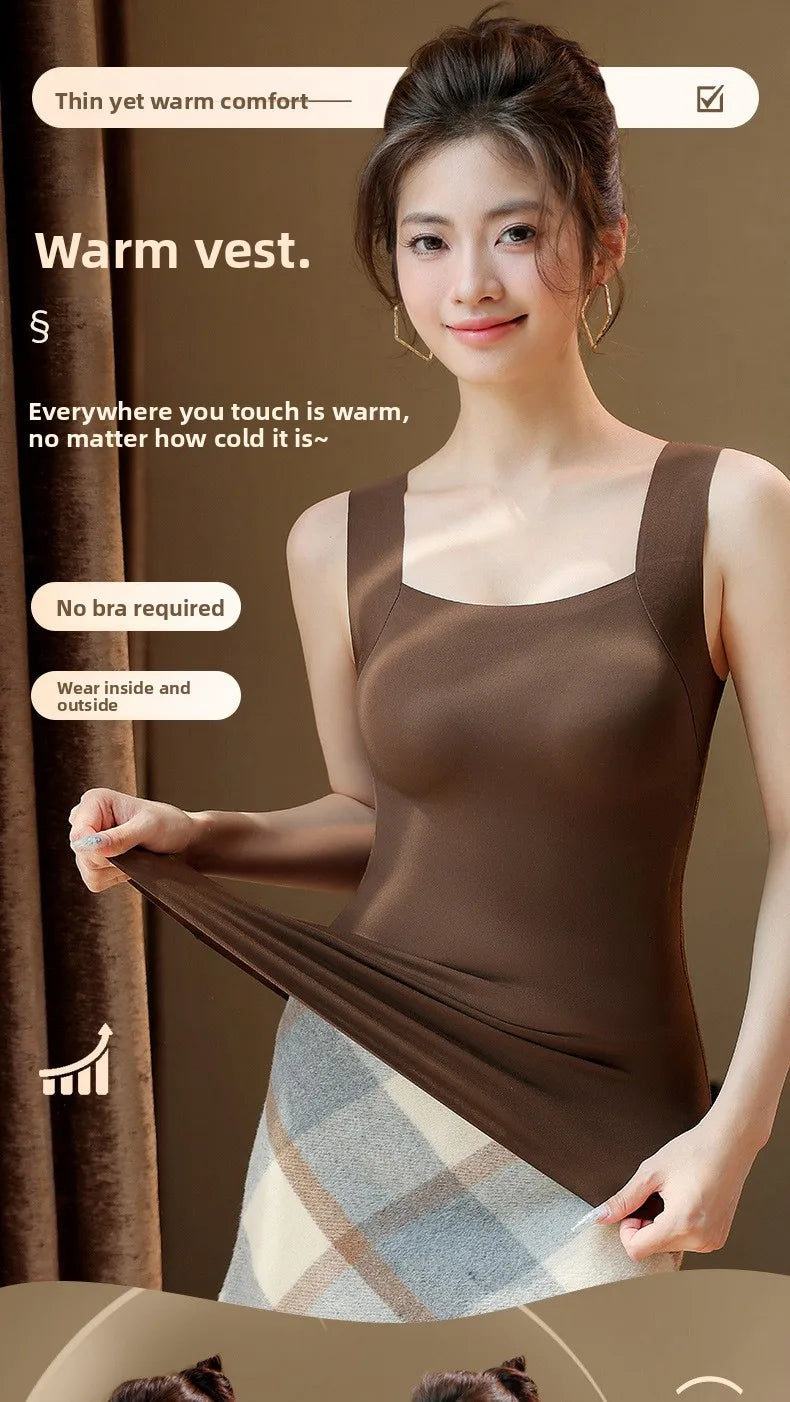 Gilet thermique sans couture avec soutien-gorge intégré – Débardeur grande taille à col carré