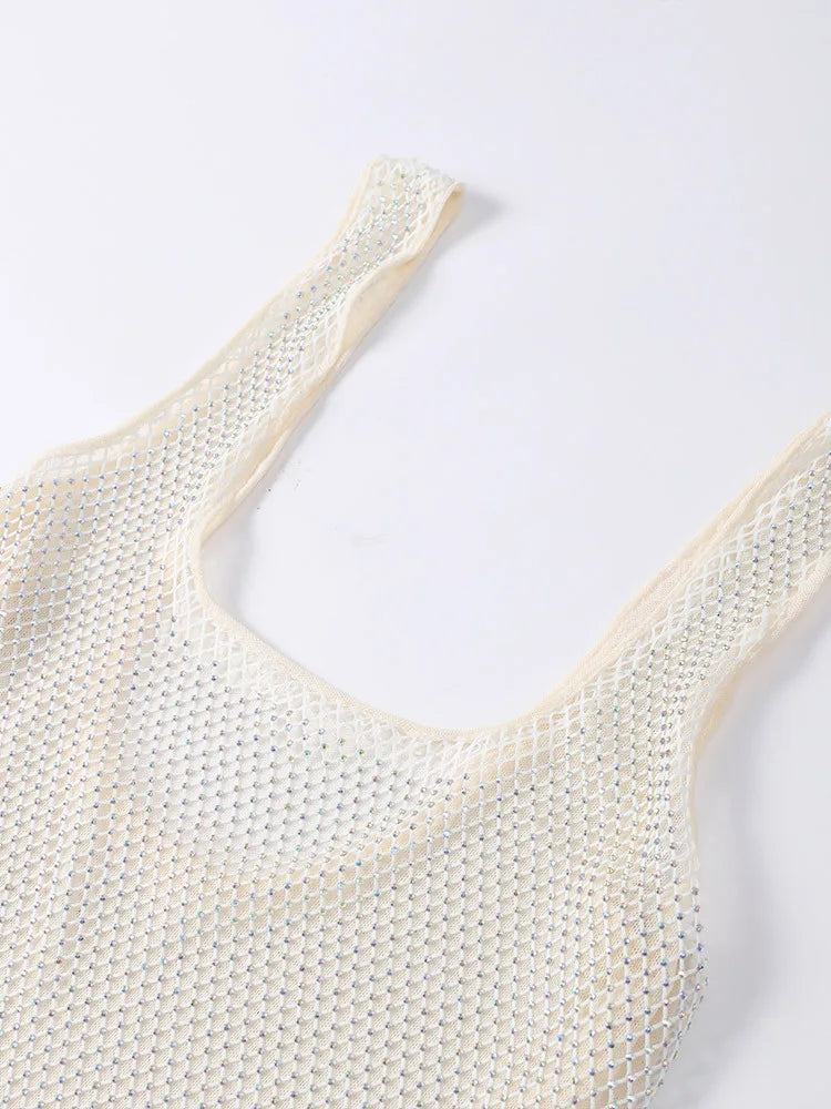 Square-Neck Mesh Sequin Mini Dress – Glitter Cocktail Dress
