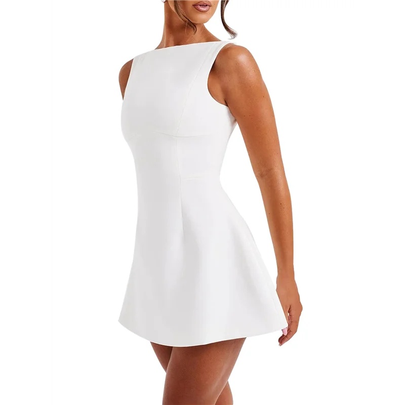 Mock-Neck Zip Sleeveless A-Line Mini Dress – Summer Cocktail