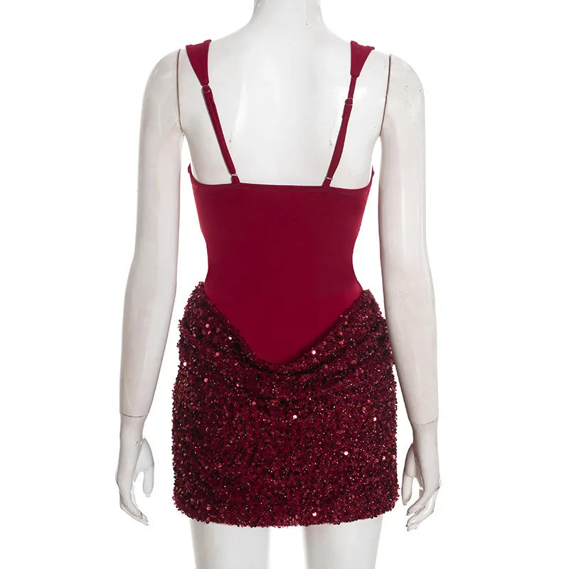 Burgundy Corset Sequin Mini Dress – Wine Party Dress