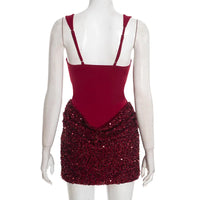 Burgundy Corset Sequin Mini Dress – Wine Party Dress