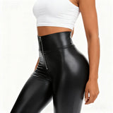High-Waist Tummy-Control Leather Leggings