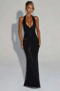 Deep-V Sequin Backless Party Mini Dress – Nightclub Sparkle