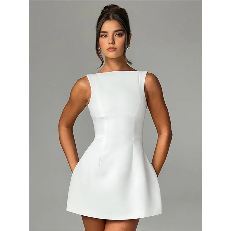 Mock-Neck Zip Sleeveless A-Line Mini Dress – Summer Cocktail