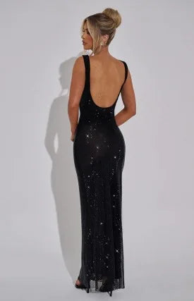 Square-Neck Mesh Sequin Mini Dress – Glitter Cocktail Dress