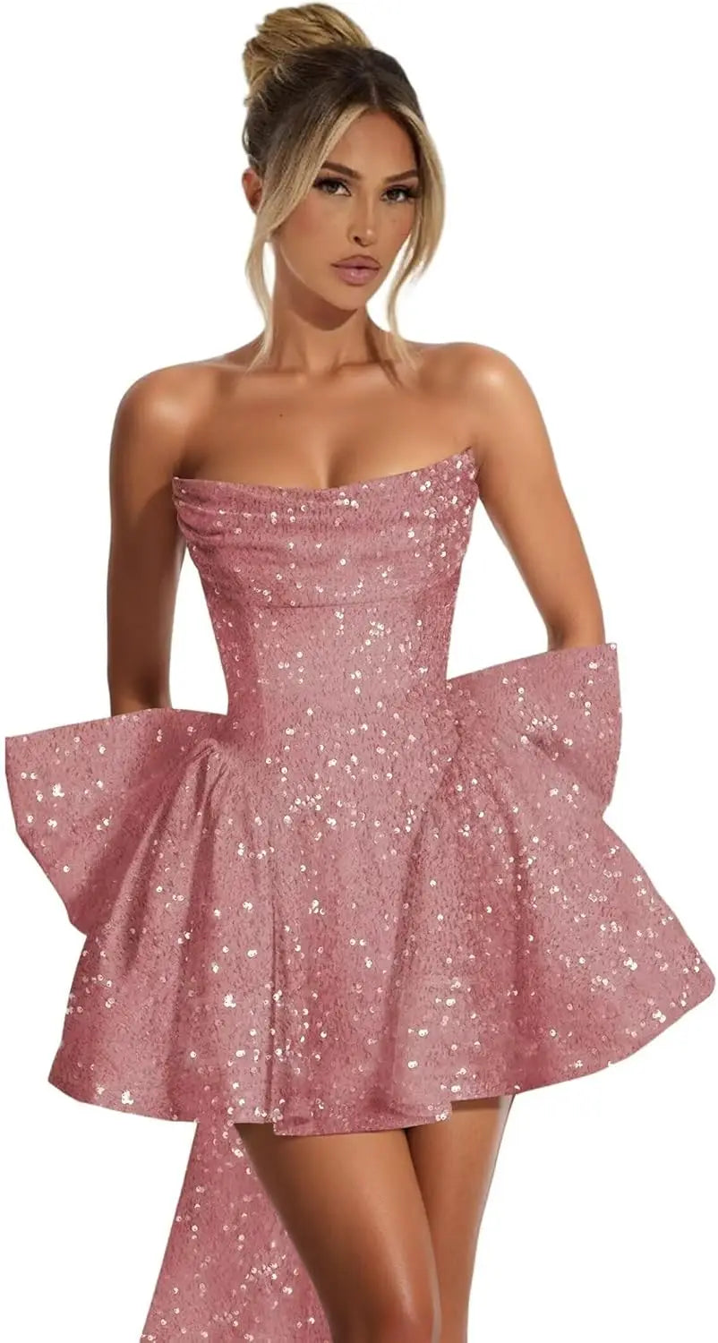 Strapless Sequin Homecoming Mini Dress – Sparkly Prom Dress