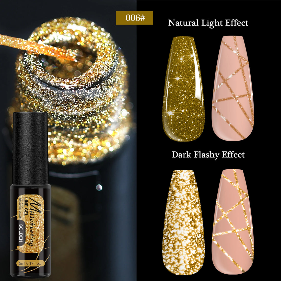 FOUR LILY 5ml Reflective Glitter Liner Nail Gel Polish Gold Silver Red Sparkling Nail Supplies UV/LED Varnish Painting Gel