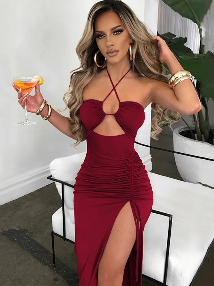 The Cut-Out Ruched Slit Midi Dress