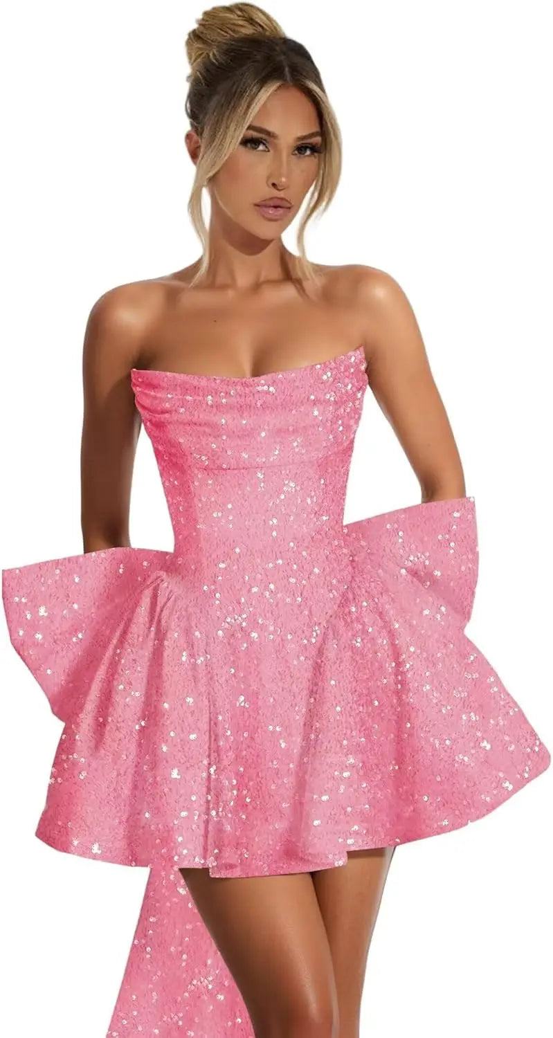 Strapless Sequin Homecoming Mini Dress – Sparkly Prom Dress