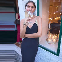 Gold Chain Black Maxi Dress – Sleeveless Slim-Fit Evening Gown