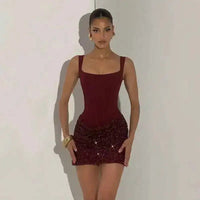 Burgundy Corset Sequin Mini Dress – Wine Party Dress