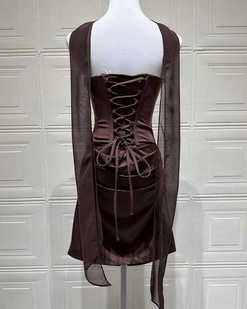 Red Strapless Corset Satin Mini Dress with Choker