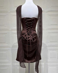 Red Strapless Corset Satin Mini Dress with Choker