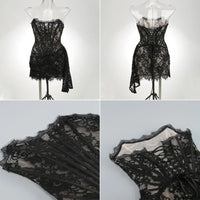 Sheer Lace Strapless Evening Dress