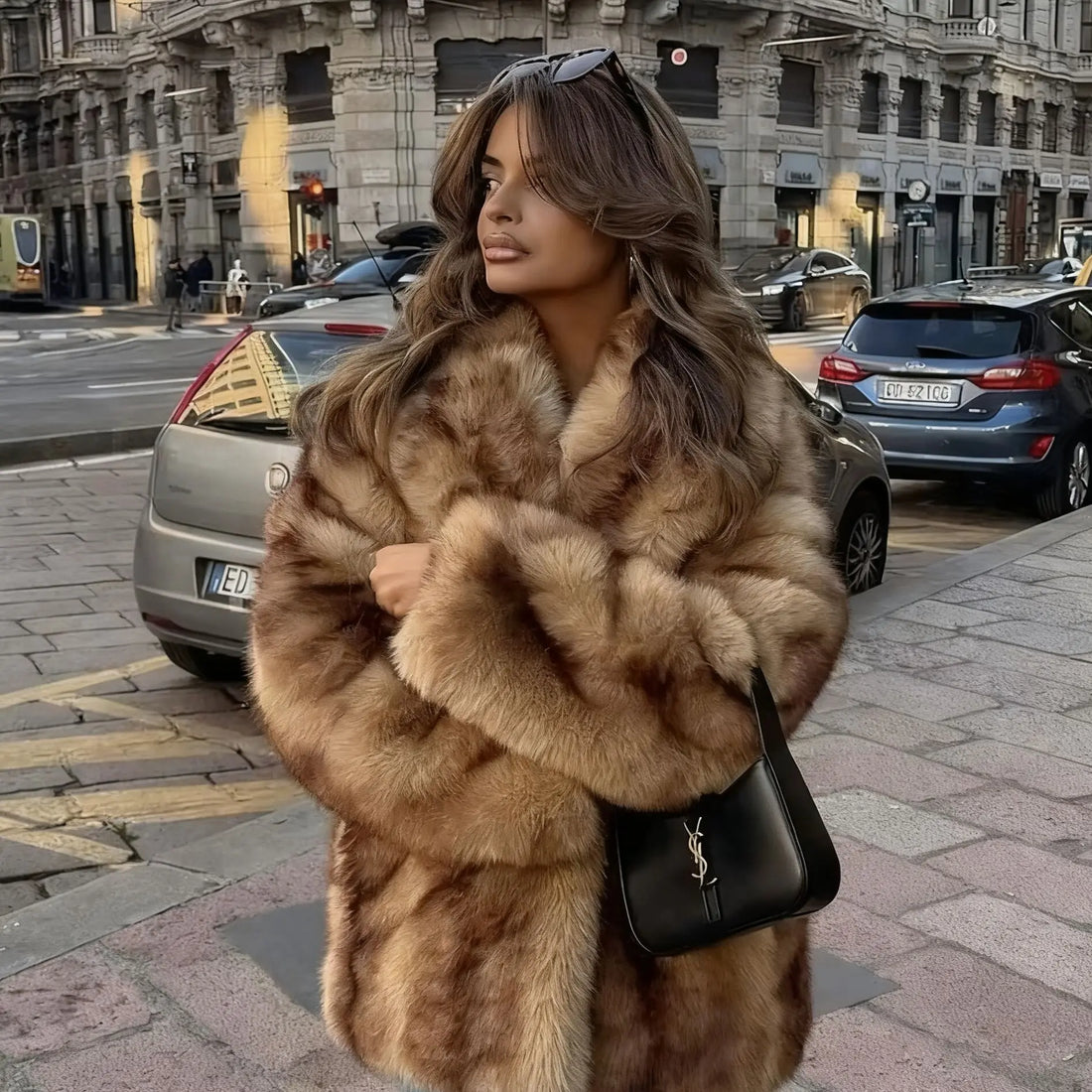 Striped Faux Fur Oversized Coat