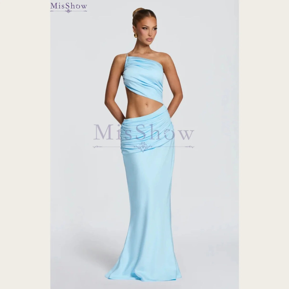 Pleated Lace-Up Formal Evening Gown – Sleeveless Mermaid Dress