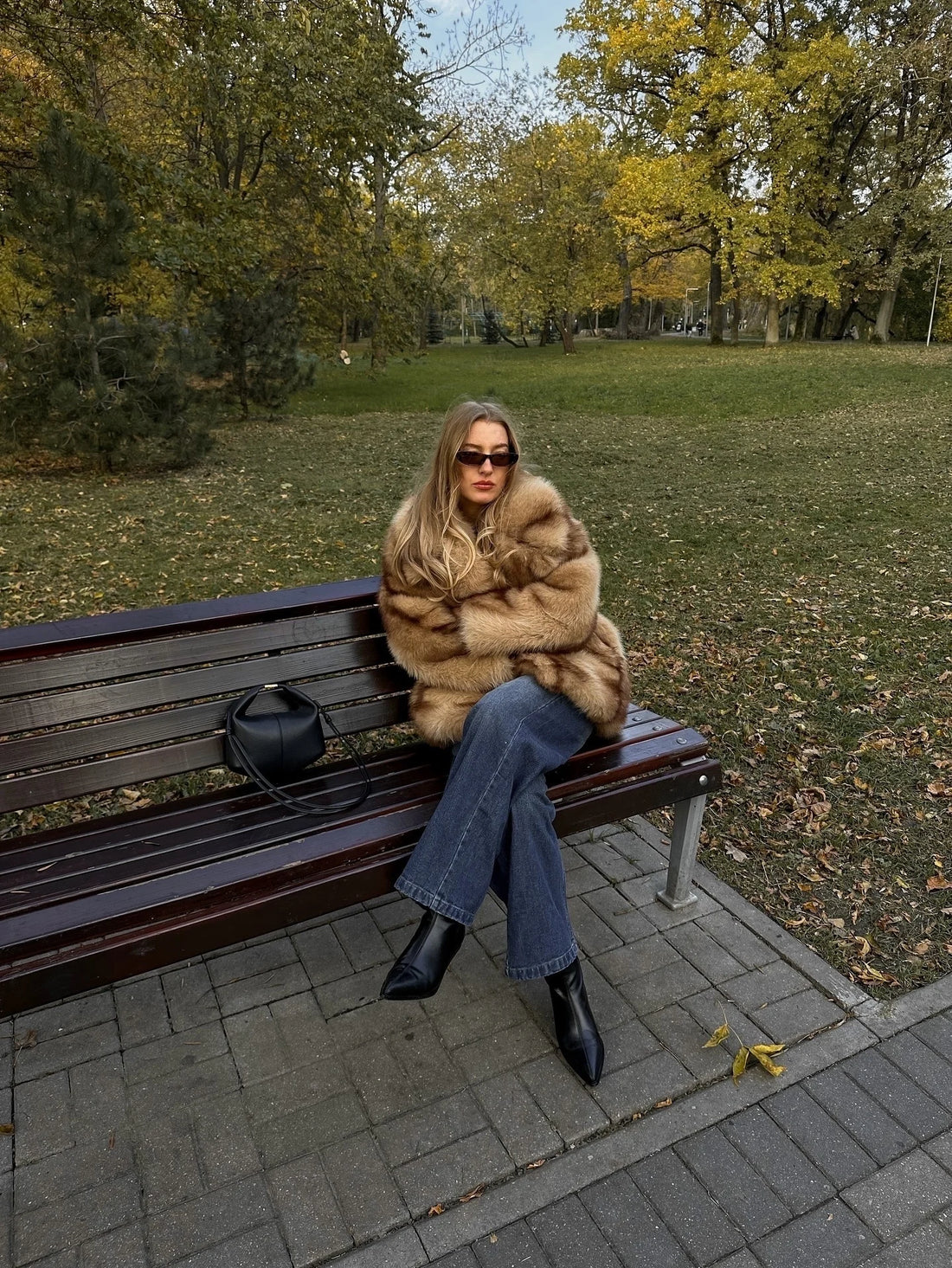 Striped Faux Fur Oversized Coat