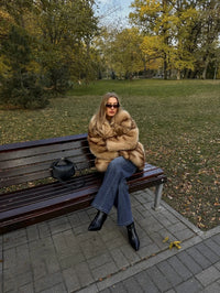 Striped Faux Fur Oversized Coat