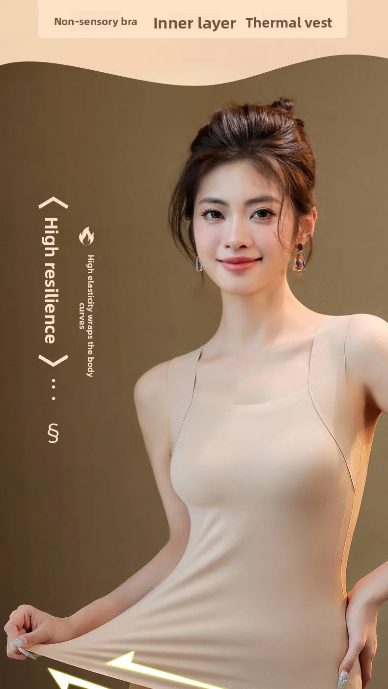 Gilet thermique sans couture avec soutien-gorge intégré – Débardeur grande taille à col carré