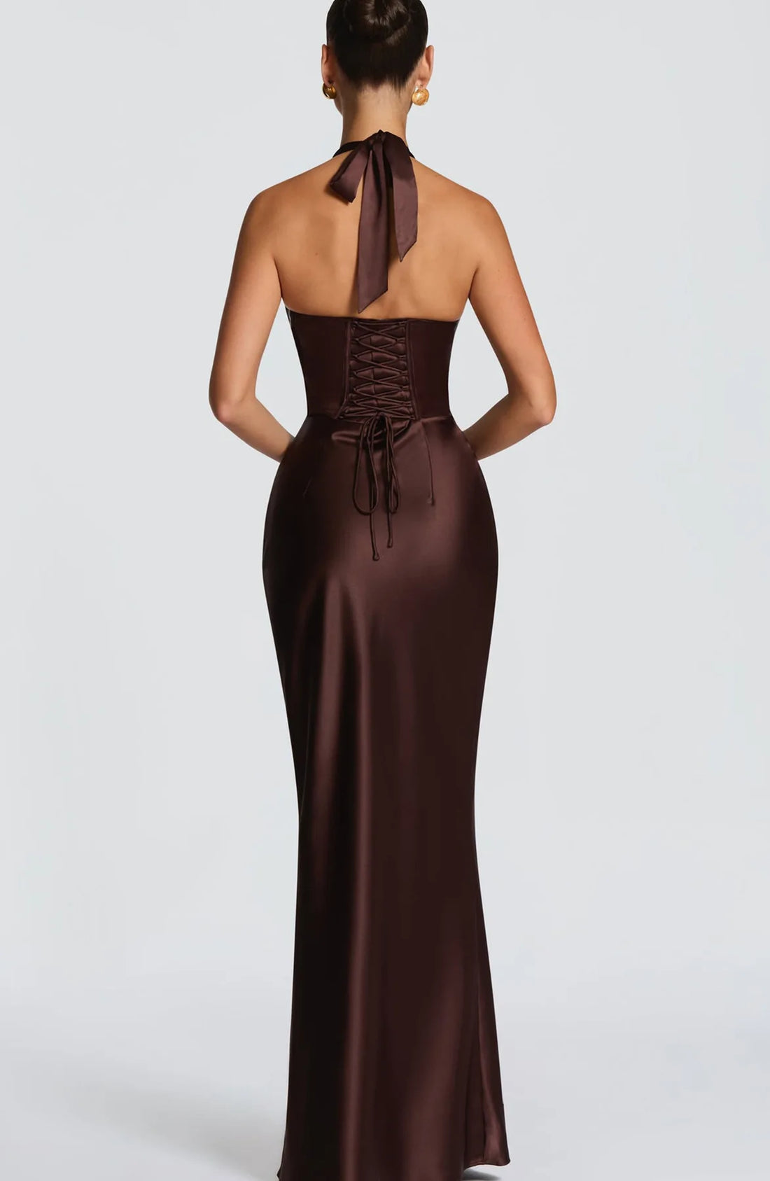 Olive Satin Plunge Halter Maxi Gown – Green Evening Dress