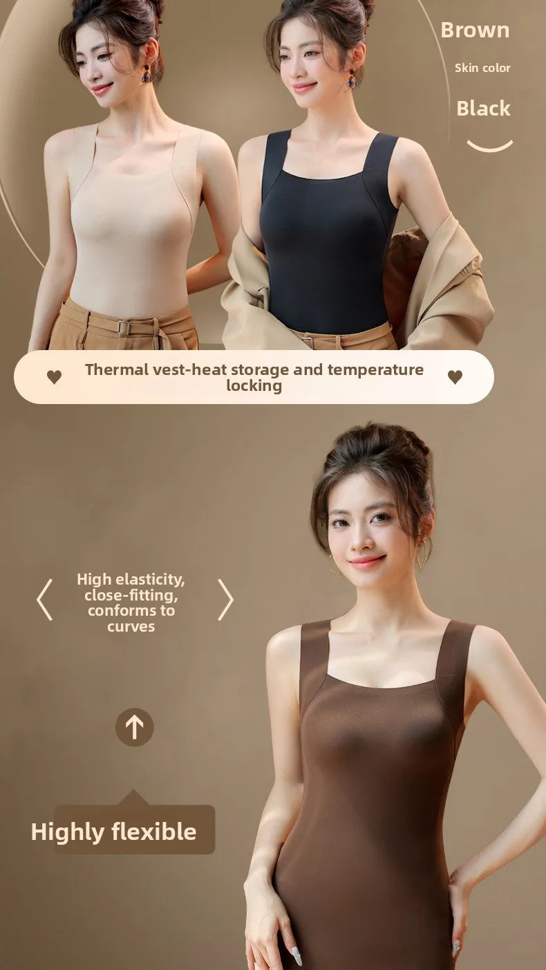 Gilet thermique sans couture avec soutien-gorge intégré – Débardeur grande taille à col carré