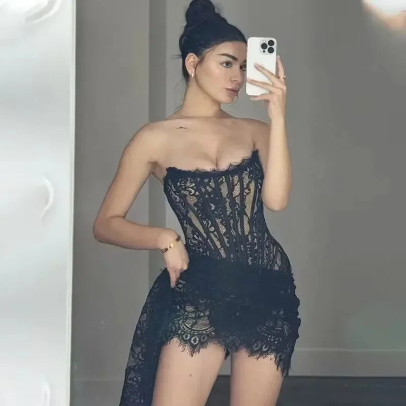 Strapless Lace Mini Dress