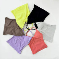 No Logo Seamless Longline Strappy Gym Top Backless Gym Clothes Women Scrunch Built-in Bra With Removable Cups Yoga Tank Tops