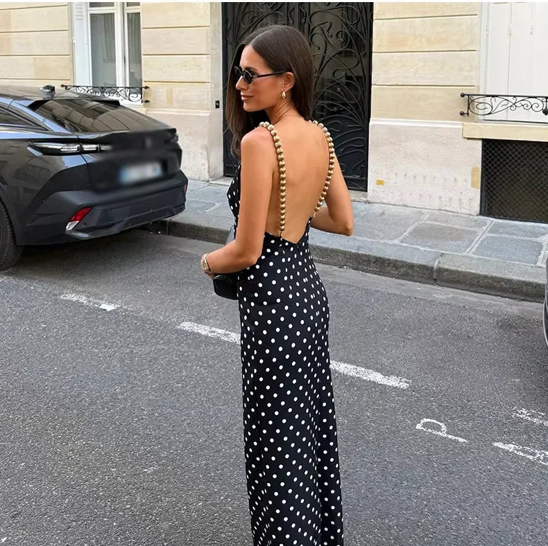 Gold Chain Black Maxi Dress – Sleeveless Slim-Fit Evening Gown