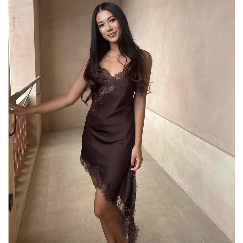 Satin Lace Backless Mini Dress