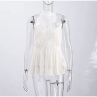 Women's Sheer Lace Backless Spaghetti Strap Top & Wide-Leg Pant Set – Beach Chic 2-Piece Suit