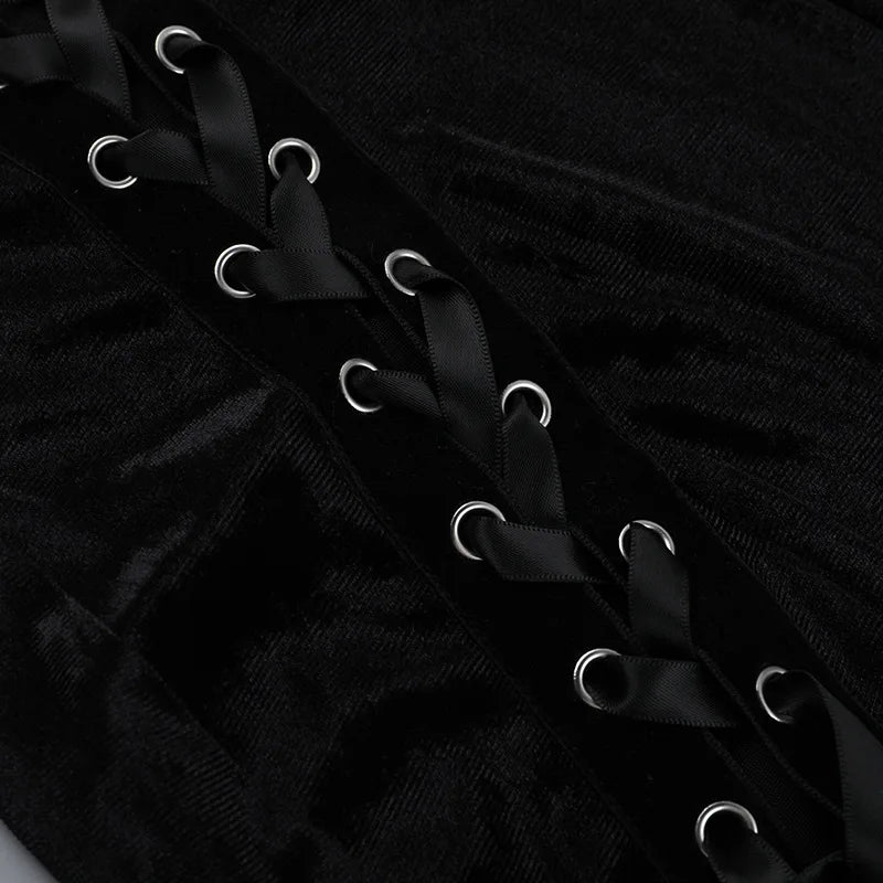 Goth Dark Punk Grunge High Split Hem Straps Dess 90s Streetwear Gown Women Sexy Corn Bandage Velvet Dresses Mall Gothic Clothing
