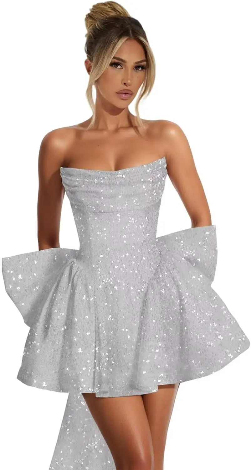 Strapless Sequin Homecoming Mini Dress – Sparkly Prom Dress