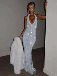 Deep-V Sequin Backless Party Mini Dress – Nightclub Sparkle