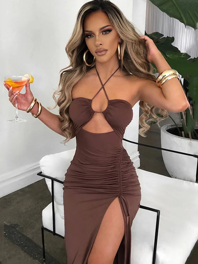 The Cut-Out Ruched Slit Midi Dress