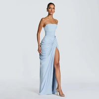 The Pleated Strapless Split Maxi Gown