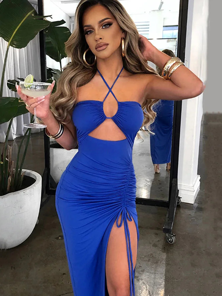 The Cut-Out Ruched Slit Midi Dress