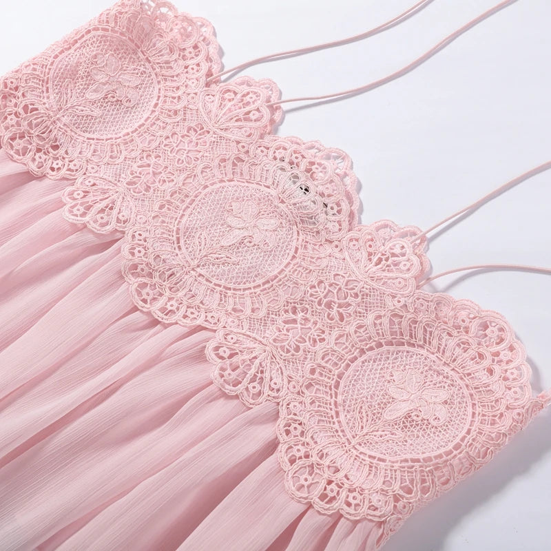 Women's Sheer Lace Backless Spaghetti Strap Top & Wide-Leg Pant Set – Beach Chic 2-Piece Suit