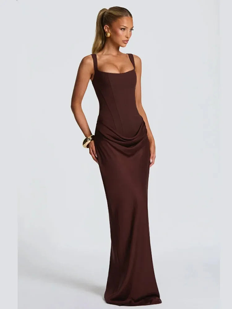 The Pleated Strapless Split Maxi Gown
