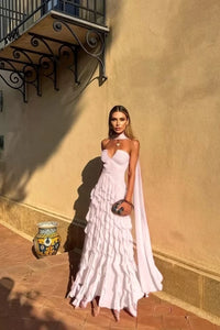 Tiered Ruffle Chiffon Ball Gown – Halter Sweetheart Prom Dress with Train