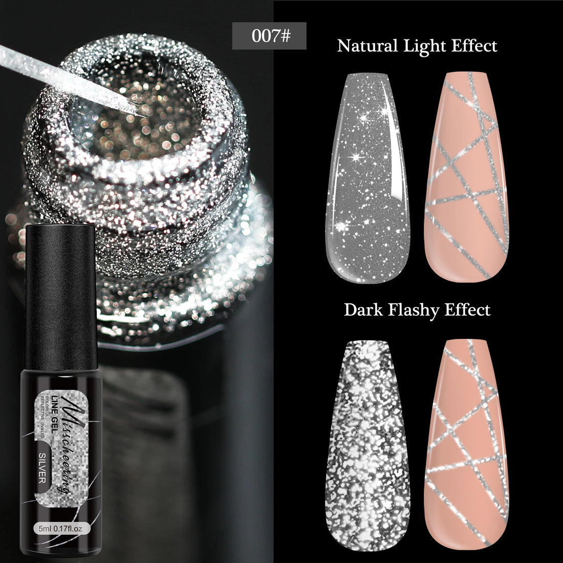 FOUR LILY 5ml Reflective Glitter Liner Nail Gel Polish Gold Silver Red Sparkling Nail Supplies UV/LED Varnish Painting Gel