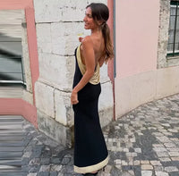Gold Chain Black Maxi Dress – Sleeveless Slim-Fit Evening Gown