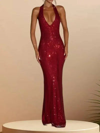 Deep-V Sequin Backless Party Mini Dress – Nightclub Sparkle