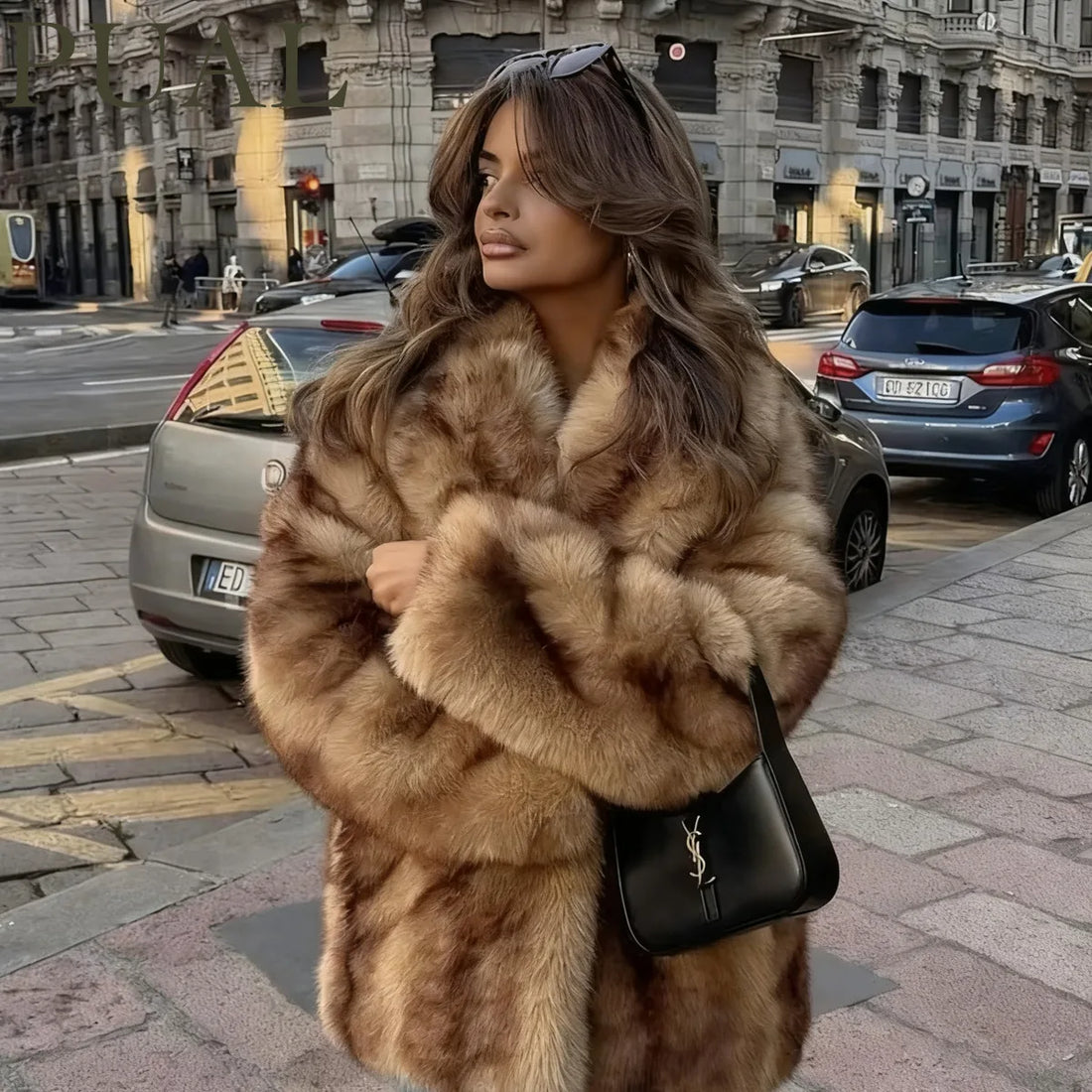 Striped Faux Fur Oversized Coat