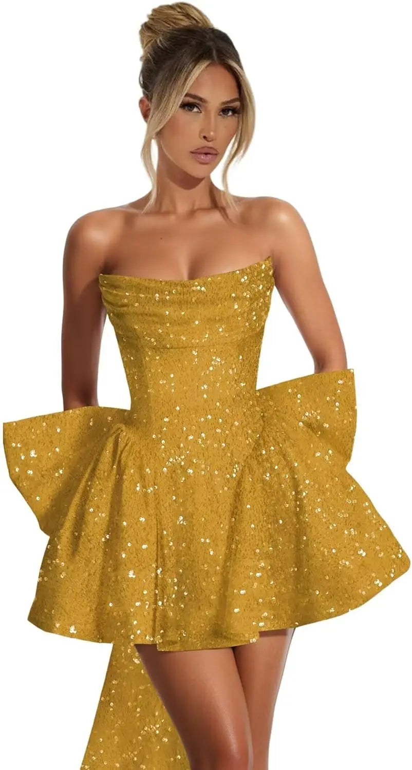 Strapless Sequin Homecoming Mini Dress – Sparkly Prom Dress