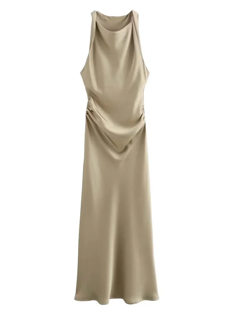 Satin Long Dresses for Women 2026 Summer Slip Midi Dress Woman Sexy Evening Party Dress Sleeveless Female Elegant Dresses