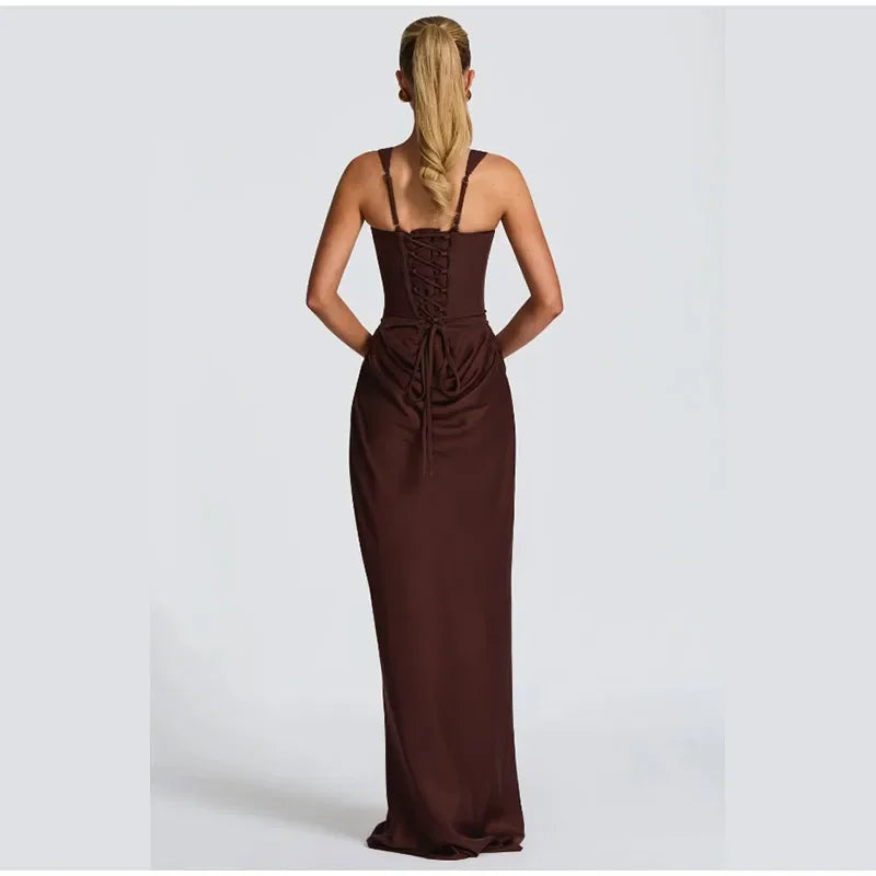 The Pleated Strapless Split Maxi Gown