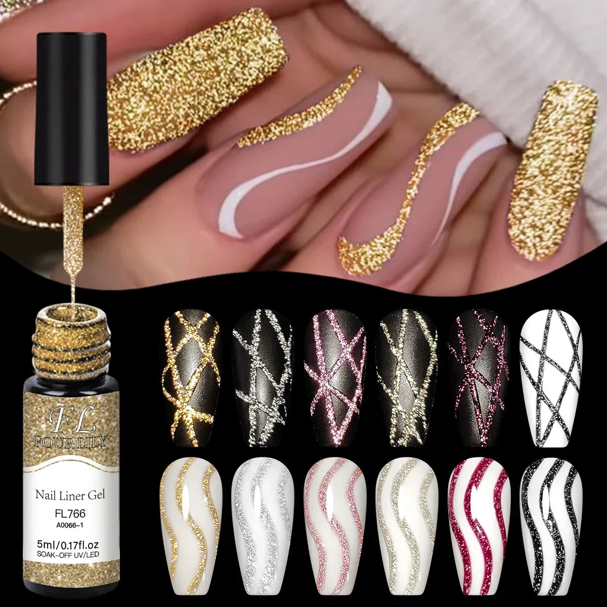 Reflective Glitter Liner Gel Polish – 5ml UV/LED Nail Art Gel