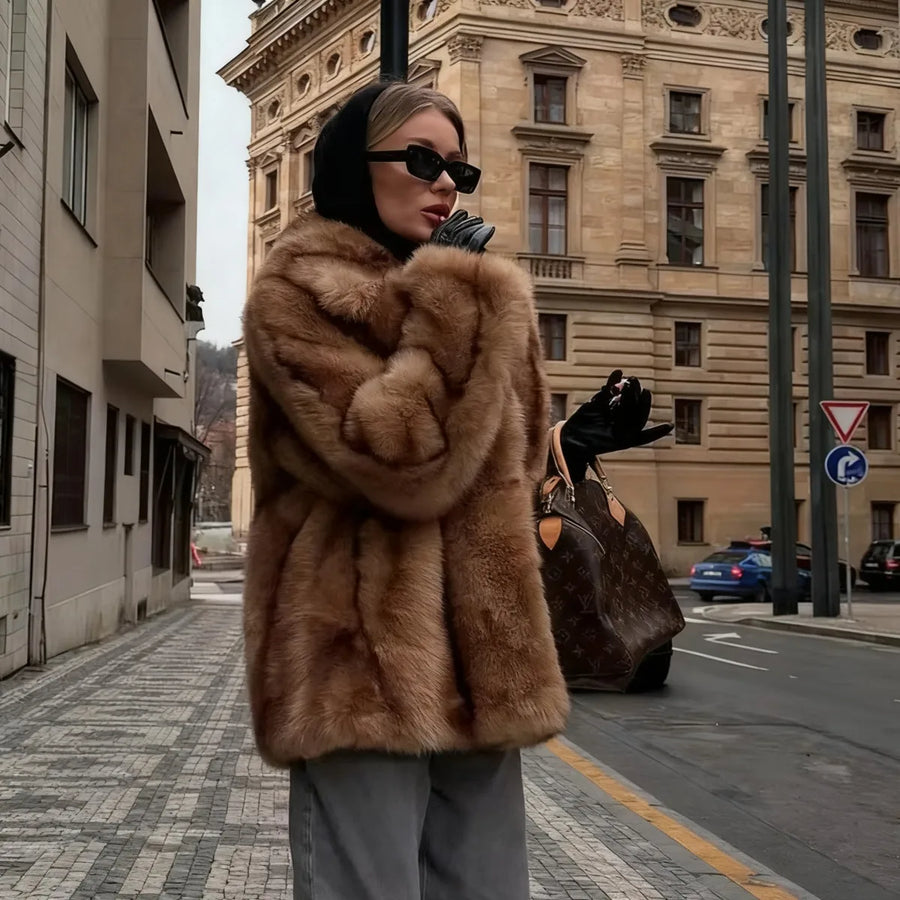 Striped Faux Fur Oversized Coat
