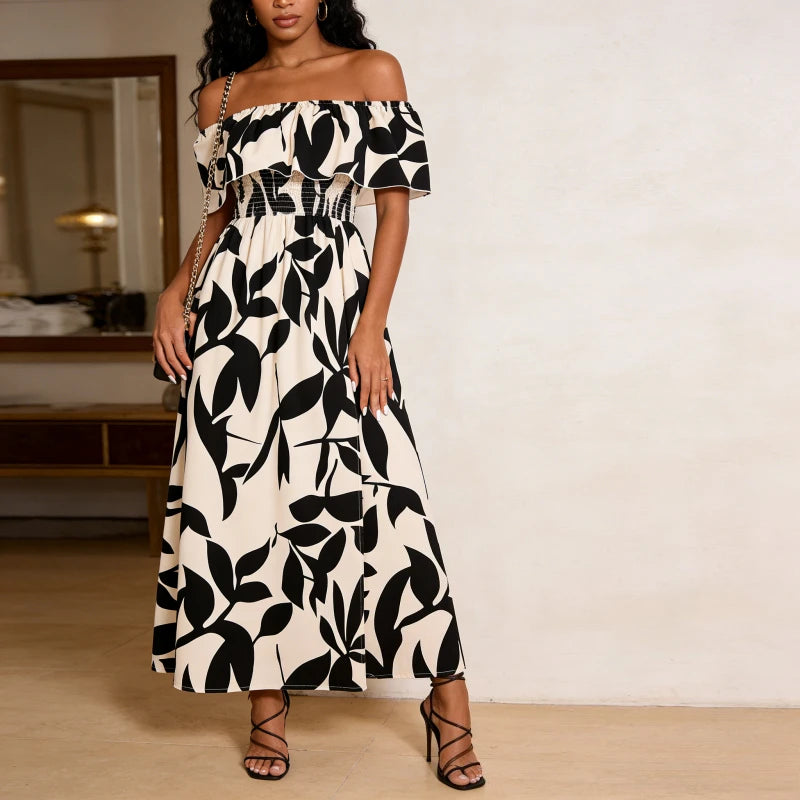 BreezyBelle Off-Shoulder Floral Maxi Dress